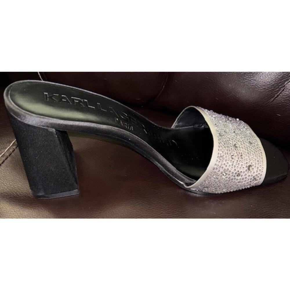 NIB KARL LAGERFELD PARIS PERA RHINESTONE BLACK WHITE SLIDE SANDAL. 9 M Sparkly - Picture 10 of 12